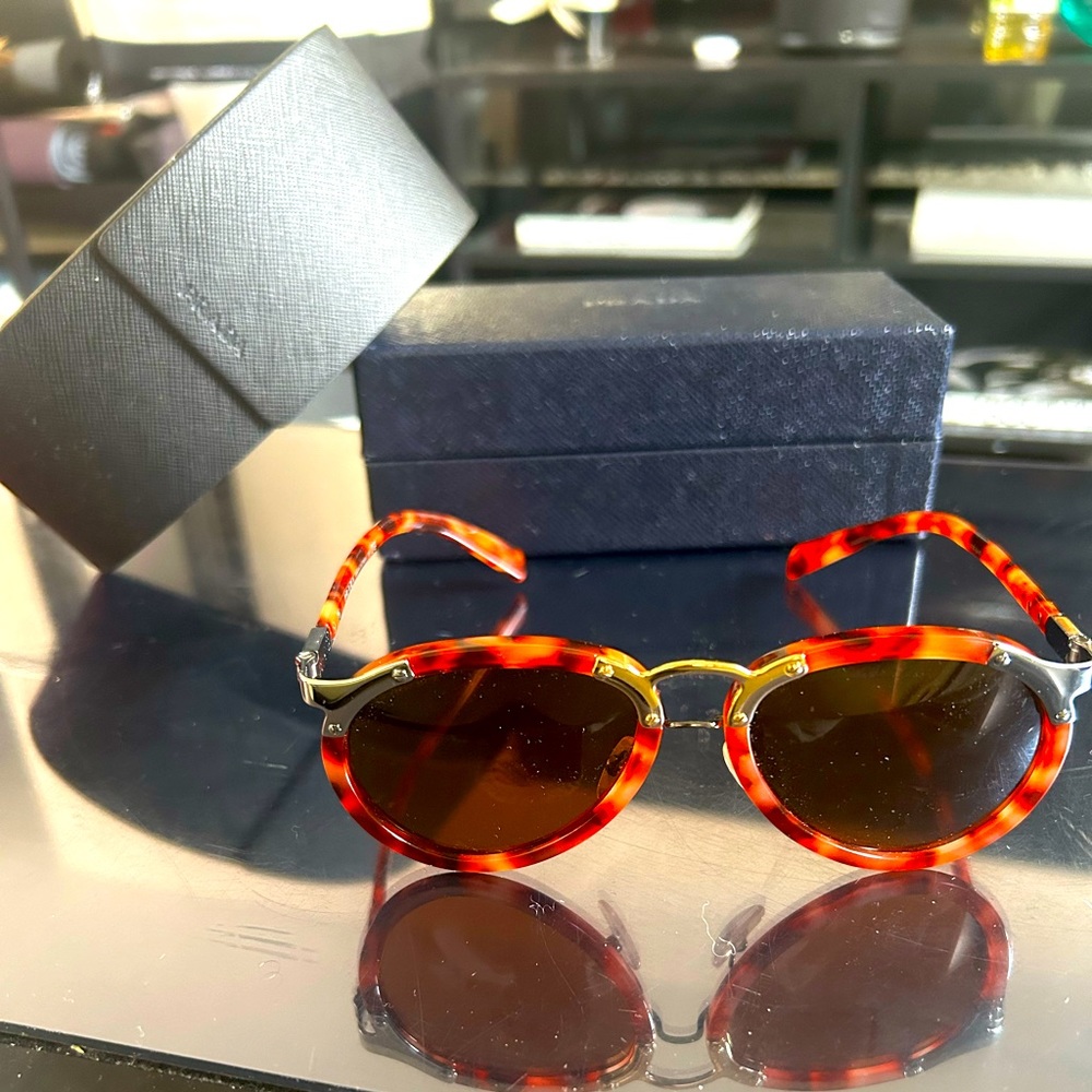 Prada Red Havana / Brown Aviator Sunglasses